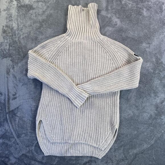 AlpnRock Sweater Womens Medium Beige Ribbed Knit Turtleneck Pullover Badge Logo - Picture 1 of 6